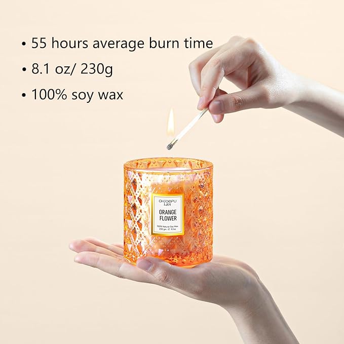 Chloefu LAN Orange Blossom Candle, Natural Soy Scented Candles for Stress Relief, Holiday Candle Gifts, 55 Hours Smokeless Long Lasting Burning, Great Gift for Women & Men - Bloomnest