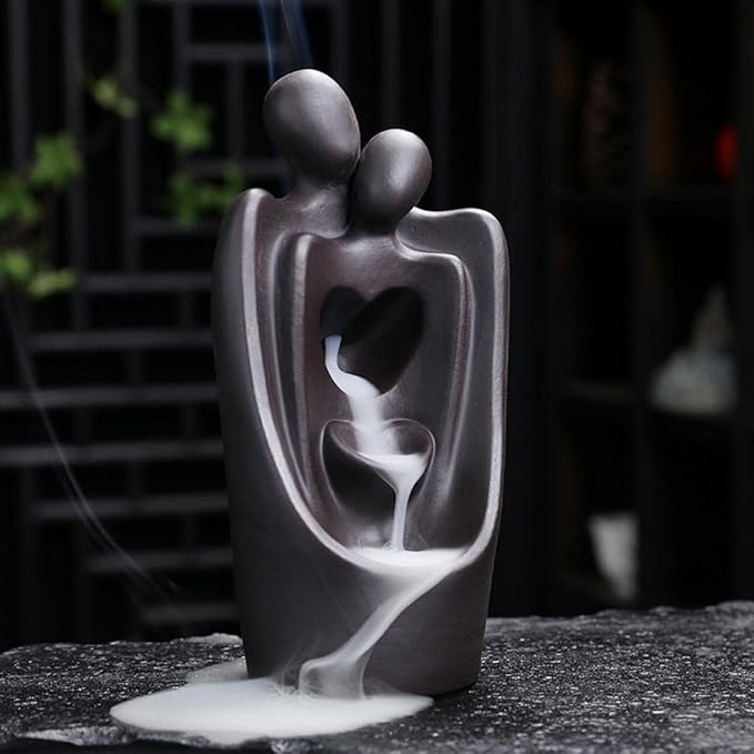 Simcat Backflow Incense Burner Handicraft Hugging Lovers Incense Waterfall Burner Ceramic Incense Holder Censer Romantic Home Decor +20 Backflow Incense Cones 30 Incense Sticks 1 Tweezer 1 Mat - Bloomnest