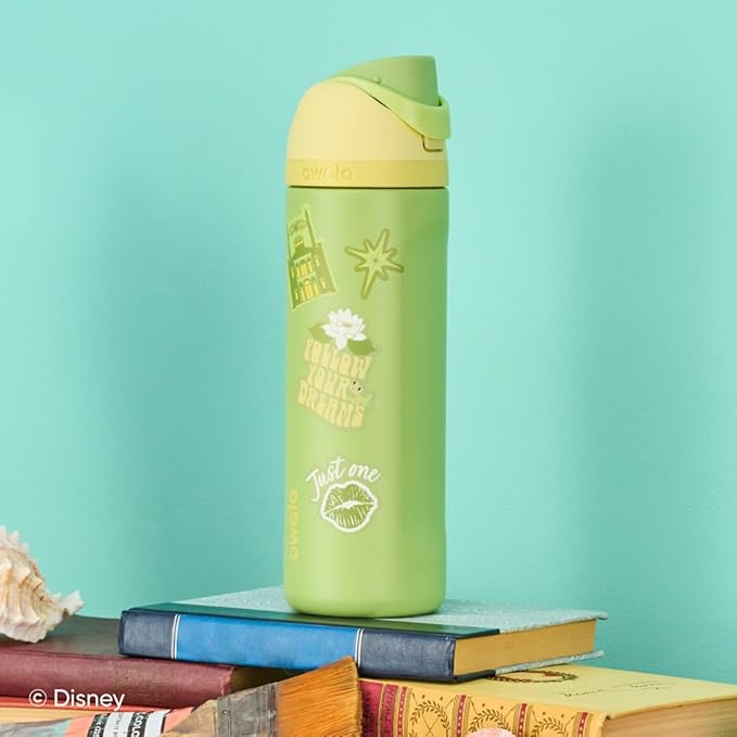 Owala Disney Princess FreeSip Insulated Stainless Steel Water Bottle with Straw for Sports and Travel, BPA-Free Sports Water Bottle, 24 oz, Tiana Owala
