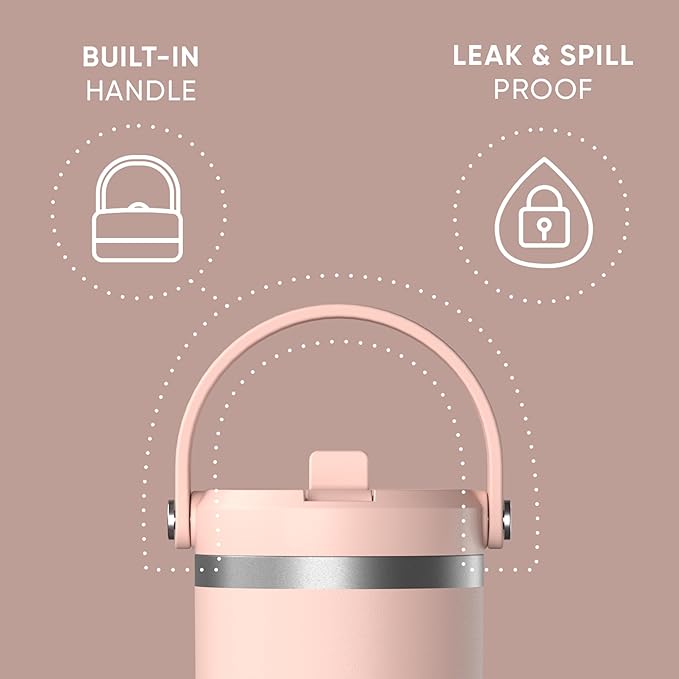 Hydrapeak Nomad 32 oz Tumbler with Handle and Straw Lid, Leakproof, Double Insulated, 32oz Cup Stainless Steel (Peony) - Bloomnest