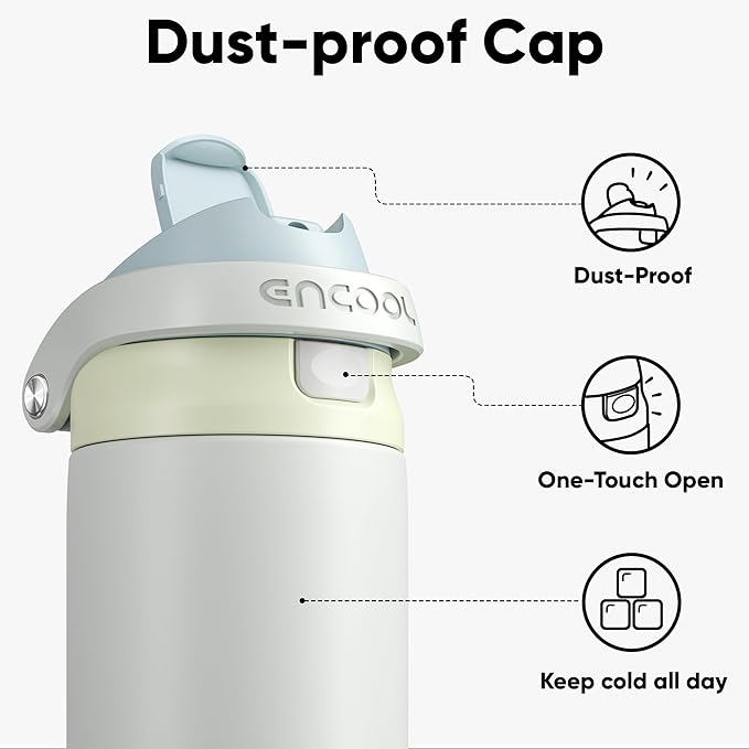 ENCOOL Leakproof Insulated Water Bottle with Straw Dual-Sip Water Bottle Bag-Safe Design for Work, Commute & Gym – Keeps Drinks Cold All Day, 24 oz, Cloud-Hill White ENCOOL