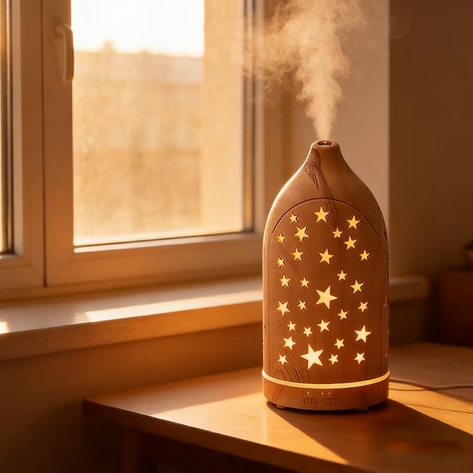 Essential Oil Diffuser,7.1''x3.5'' Diffusers with 3 Aromatherapy Oils Set,Small 200ml Desk Humidifier with 7 LED Colors Night Lights,Waterless Auto-Off for Office Home Decor Gift (Star) - Bloomnest