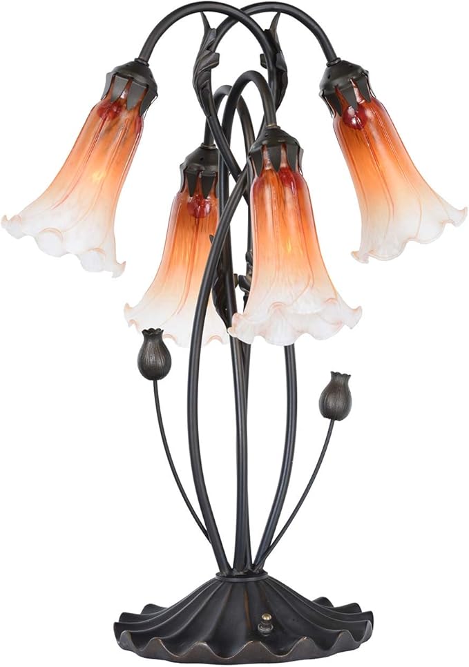 Bieye L10699 Lily Flower Blown Glass Accent Table Lamp for Living Room Bedroom Decoration (4-Light, Orange) - Bloomnest