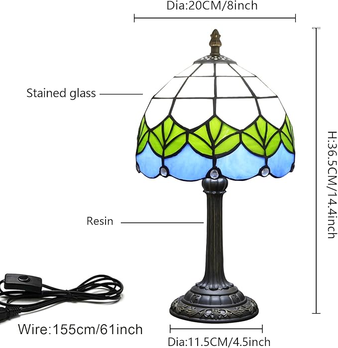 Small Tiffany Lamp Stained Glass Table Lamp Elegant Lovely Retro Style Green Lotus Leaf Bedside Nightlight Nightstand Bedroom Home Decoration Antique Living Room Office Interesting Lamp - Bloomnest