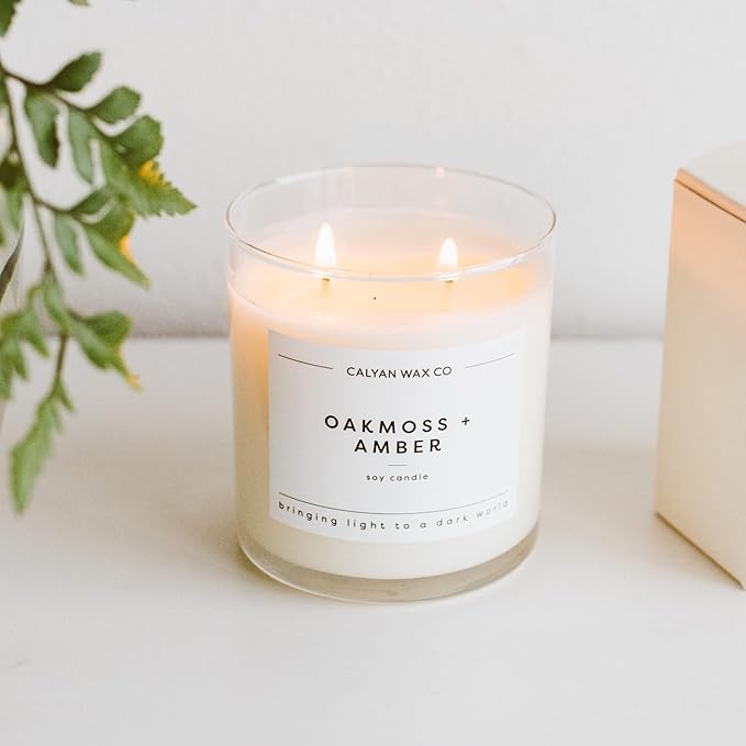Calyan Wax Co. 2 Wick Candle, Oakmoss + Amber Scented Candle, 37 Hour Burn Time, Aromatherapy Soy Candles, Non Toxic & Vegan Soy Wax, Glass Tumbler Scented Candles, 8.8oz - Bloomnest