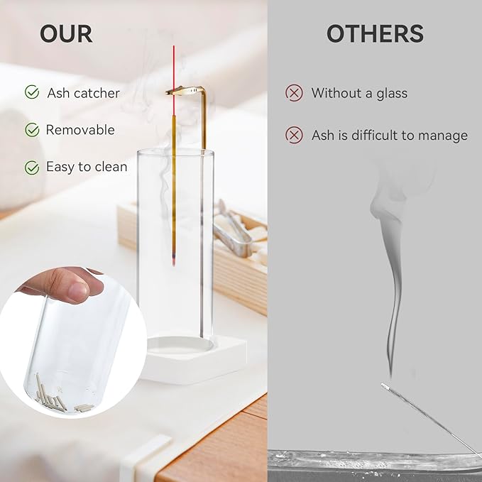 1 Pack Incense Holder for Sticks, Insence-Stick Holder Ash Catcher with Removable Glass [Anti-Ash Flying], Mess-Free Incense Burner Holder,Perfect for Meditation Yoga Relaxation,Home Decor(White Base) - Bloomnest