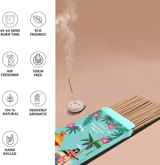 Folkulture Incense Sticks with Holder (100 Sticks)| Premium Summer Scents Incents Stick For Aromatherapy, Relaxation | No Charcoal,Organic,Non Toxic, 45 Mins Slow Burning Insence-Sticks|Hawai Inspired