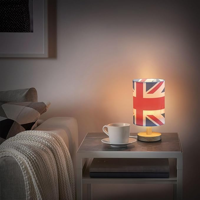 Table Lamp British Flag England London Union Jack Nightstand Lamp with Wood Base Fabric Lamp Shade Bedside Desk Lamp for Living Room Bedroom Kids Room Office - Bloomnest