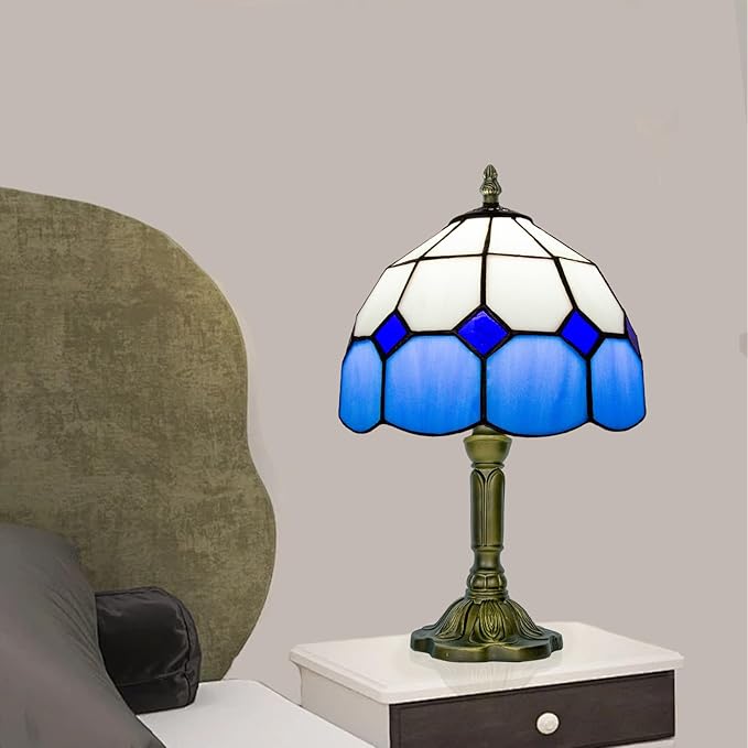 Tiffany Lamp Blue, Small Stained Glass Lamp for Bedside, Living Room - Bloomnest