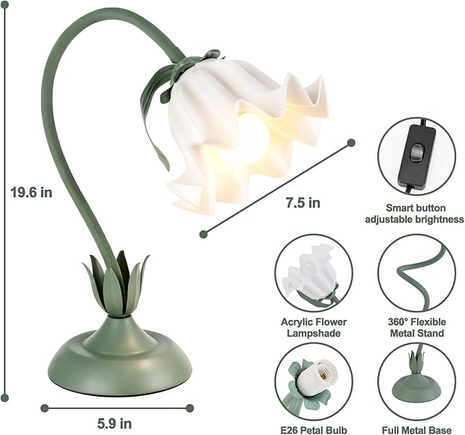 Flower Lamp LED Reading Light - Flower Table Lamp 3 Color Modes, Vintage Desk Lamp with E26 Bulb, Bedside Lamps for Bedroom, Living Room, Home Decor - Bloomnest