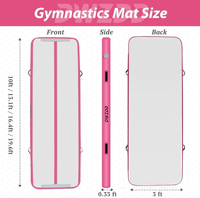 Dwzdd Gymnastics Air Mat 10ft/13ft/16ft/20ft Tumbling Mat Inflatable Gymnastics Tumble Track for Home/Gym/Training/Cheerleading/Water with Electric Pump