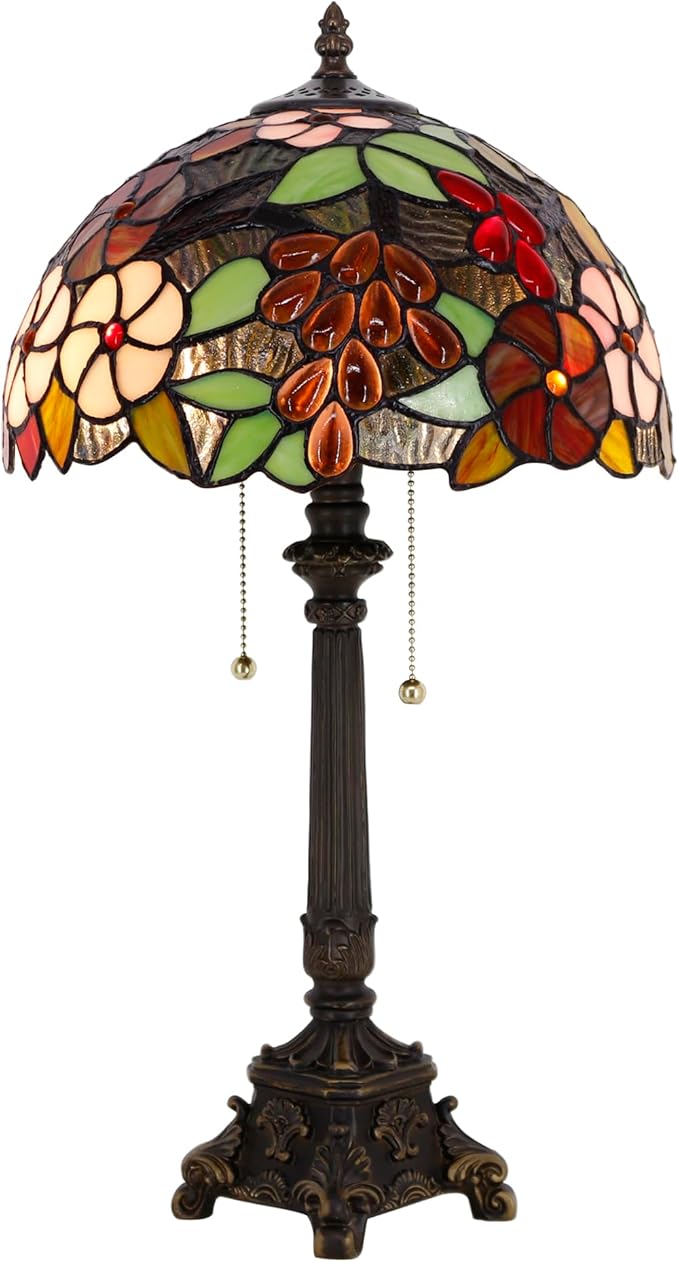 Tiffany Lamp Purple Grape Style Stained Glass Table Lamp Desk Reading Light 12X12X21 Inches with Resin Base Decor Bedroom Living Room - Bloomnest