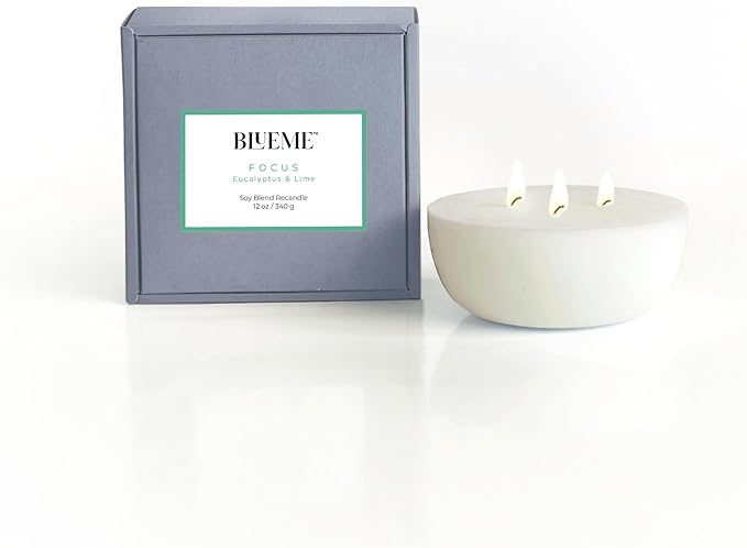 New BLUEME Wellness Candle Wax Refill, Contains Essential Oil, Sustainable, Hand Finished, Hand Poured, Premium, Luxury Ceramic, Natural Cotton Wick (12oz, Eucalyptus & Lime) - Bloomnest
