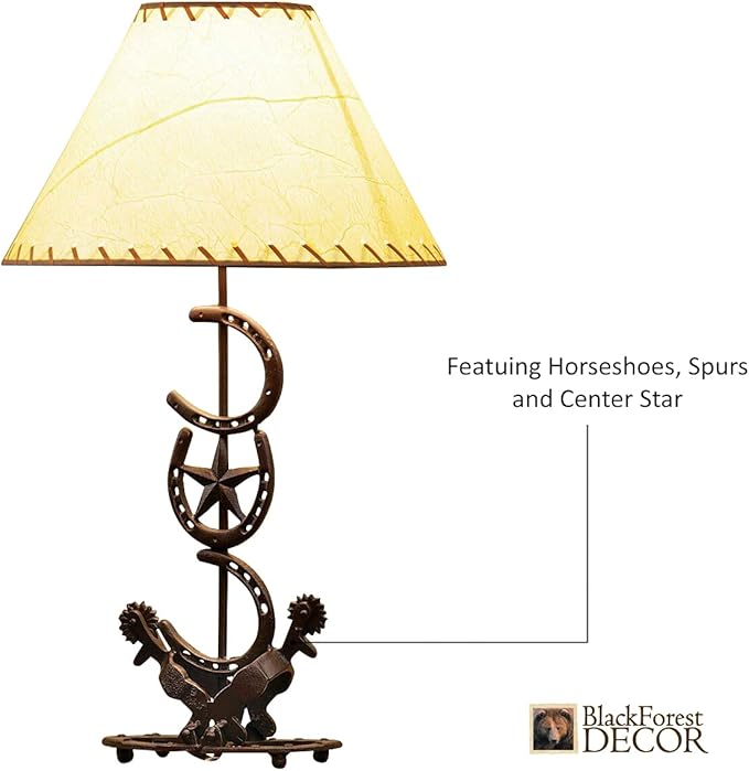 BLACK FOREST DECOR Horseshoe Star Table Lamp – Western Cast Iron Light with Shade for Rustic Rooms - Bloomnest