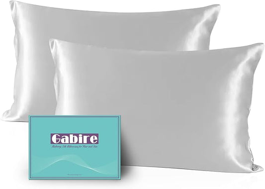 Mulberry Silk Pillow Cases Set of 2, Both Sides Real Silk Pillow Cover for Hair and Skin Prevent Acne Pillowcase Organic Silk Pillowcase 2 Pack with Hidden Zipper, Silver Grey, Queen (20"×30") - Bloomnest