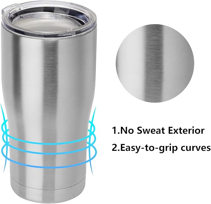 DOMICARE 20oz Tumbler with Lid Stainless Steel Tumblers Bulk, Double Wall Vacuum Insulated Coffee Travel Mug, 1 Count (Pack of 1) Stainless Steel