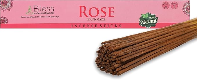 Bless-Rose 100%-Natural-Handmade-Hand-Dipped Organic-Chemicals-Charcoal-Free Purification-Relaxation-Positivity-Yoga-Meditation Best-Woods-Scent (25 Sticks (1.4 OZ)) BlessInternational