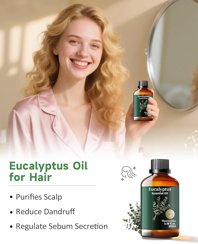 Pure Eucalyptus Essential Oil, Mumianhua Natural Eucalyptus Oil for Diffuser, Face, Skin, Aromatherapy, Hair, Scalp and Body Massage,Spray Candle Making, Outdoor Freshness, Invigorating Air 3.38 Fl Oz - Bloomnest