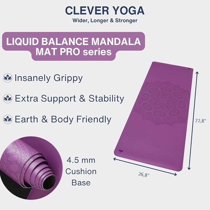 Clever Yoga Liquid Balance Thick Yoga Mat - Pro Exercise Yoga Mat with Non-Slip Surface for Home Gym, Earth-Friendly & Recyclable Pilates and Workout Pad Women & Men, 4.5 mm - Bloomnest