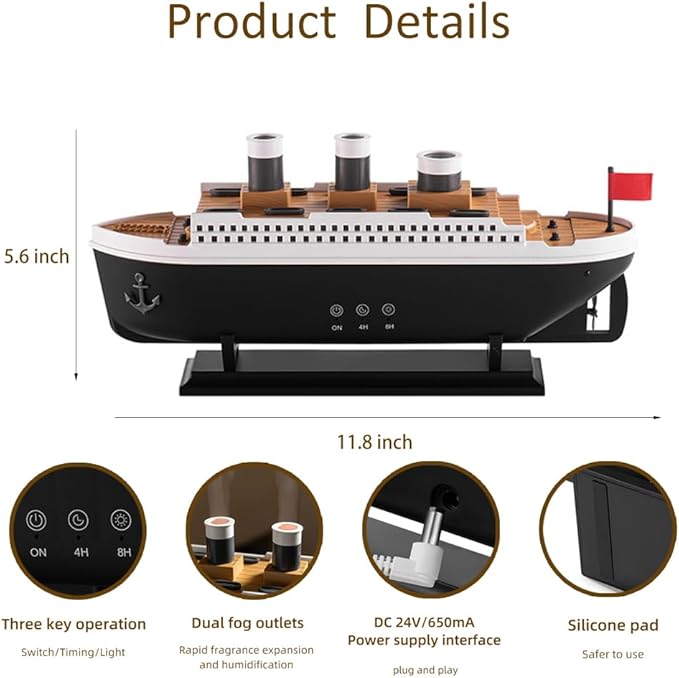 Essential Oil Diffuser, 250ml Ship Modelling Aromatherapy Ship Oil Diffuser Cool Mist Humidifier with Remote Control, Remote 2 Spray Mode Auto Shut-Off, 7 Color LED Light for Home Office(Black) - Bloomnest