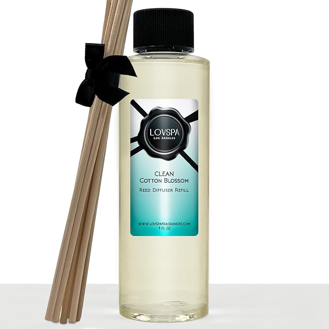 LOVSPA Clean Cotton Blossom Diffuser Oil - Luxury Essential Oils for Diffuser Refill & Air Freshener Room Spray - Long-Lasting & Natural Home Fragrance, Scented Oil for Diffusers, USA Made, 4oz - Bloomnest