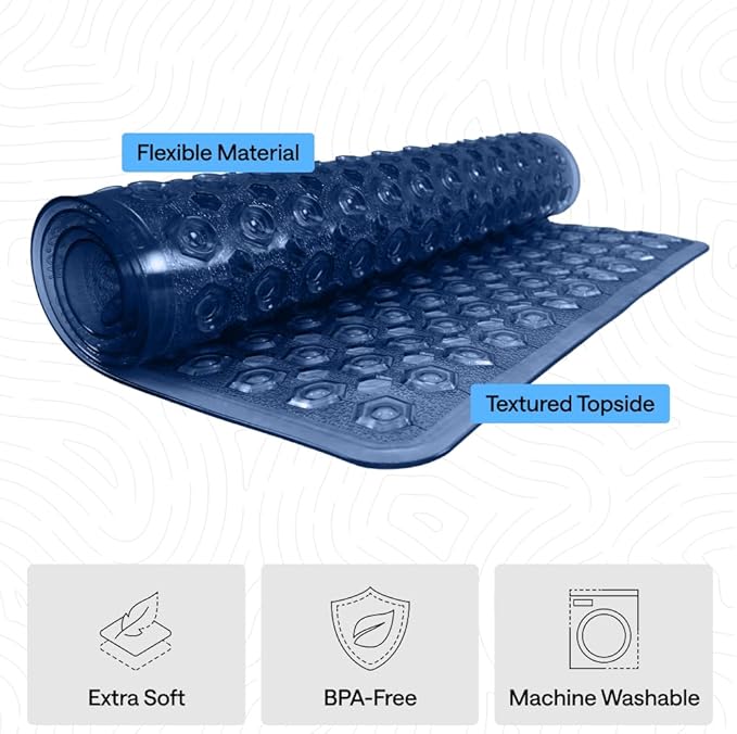 GORILLA GRIP Patented Square Shower Stall Mat, Small Bathtub Floor Mats for Stand Up Showers, Suction Cups and Drainage Holes, Machine Wash, Soft on Feet, Bathroom Accessories 21x21 Inch, Navy Blue - Bloomnest