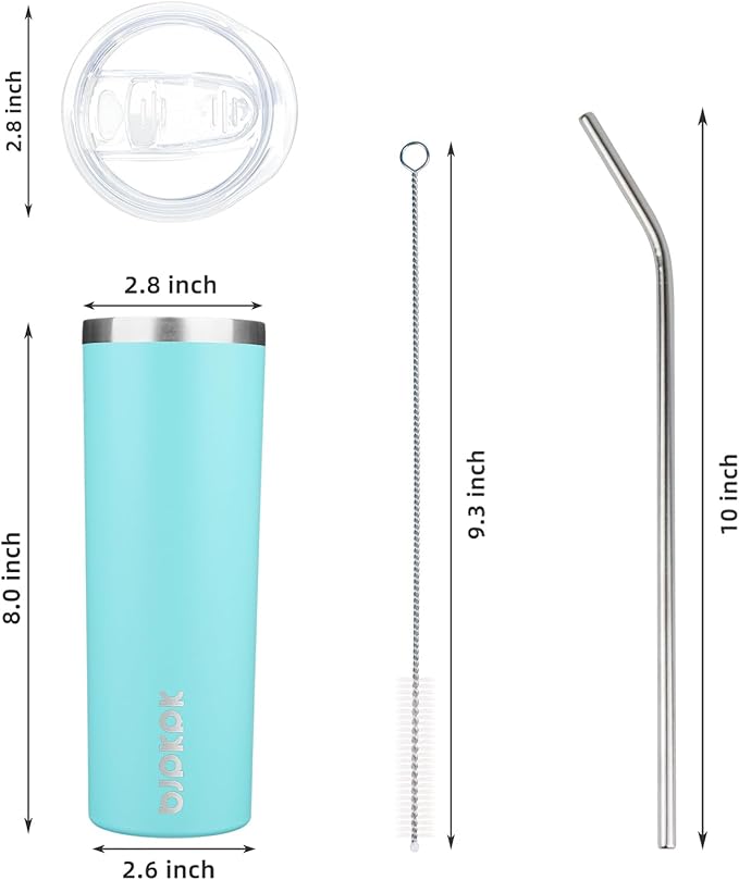 BJPKPK 2 Pack 20oz Skinny Tumblers with Lid Insulated Travel Coffee Cup Stainless Steel Thermal Mug,Turquoise,Turquoise - Bloomnest