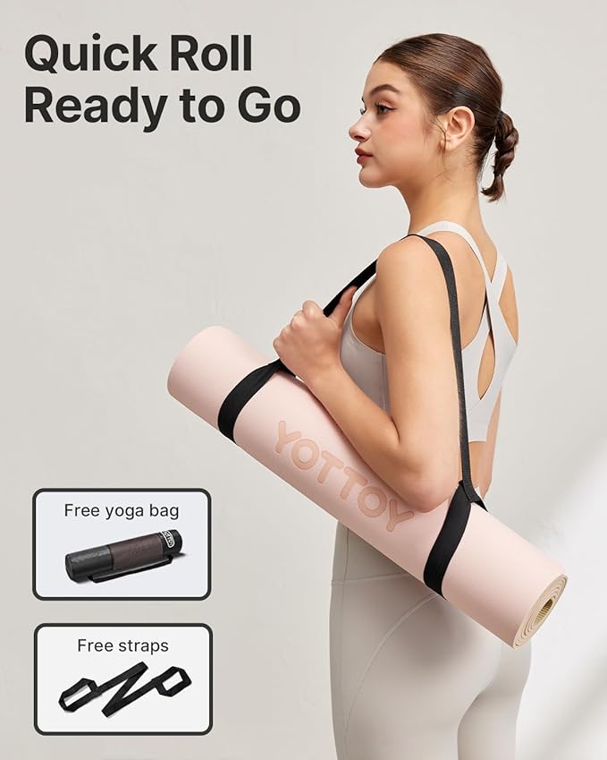 Yoga Mat,Non-Slip TPE Exercise Mat(1/4 Inch) for Pilates, Fitness & Barefoot Workouts, Home Gym Studio with Strap & Bag - Bloomnest
