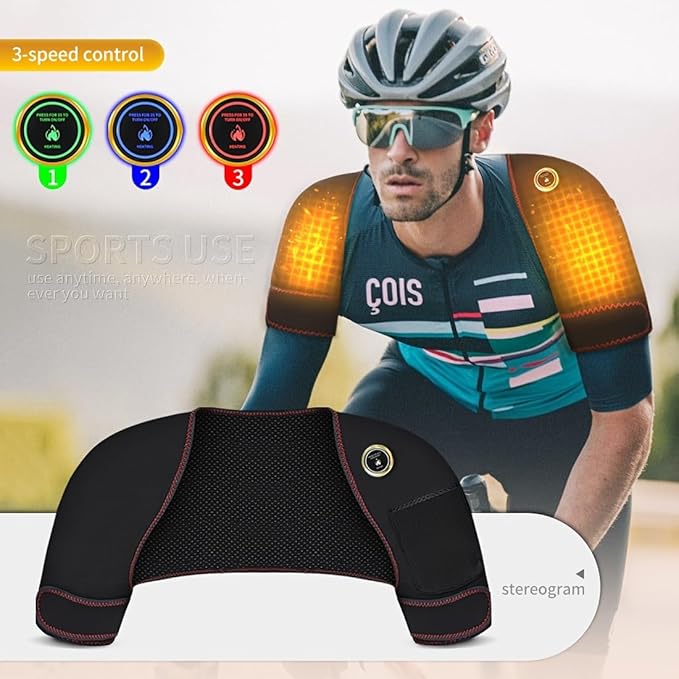 Left and Right Shoulder Heating Massage Pads, Electric Heating Pads to Relieve Pain, Portable Shoulder Pads with 3 Vibration and Heating Settings (Black) - Bloomnest