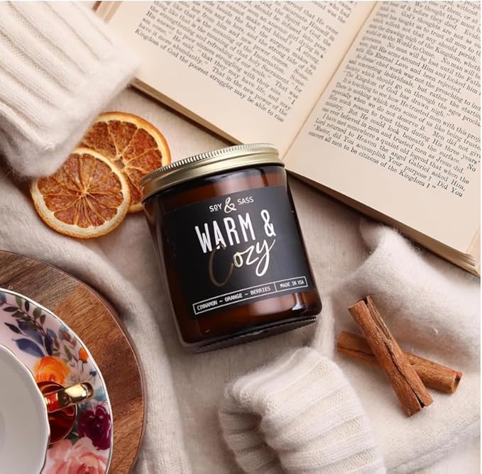 Christmas Candles, Fall Candles, Warm and Cozy' Soy Candle I Berries, Apple & Cinnamon I Infused w/Essential Oils I Warm n Cozy Home Decor I Winter and Holiday Candle I 50Hr Burn I USA Made - Bloomnest