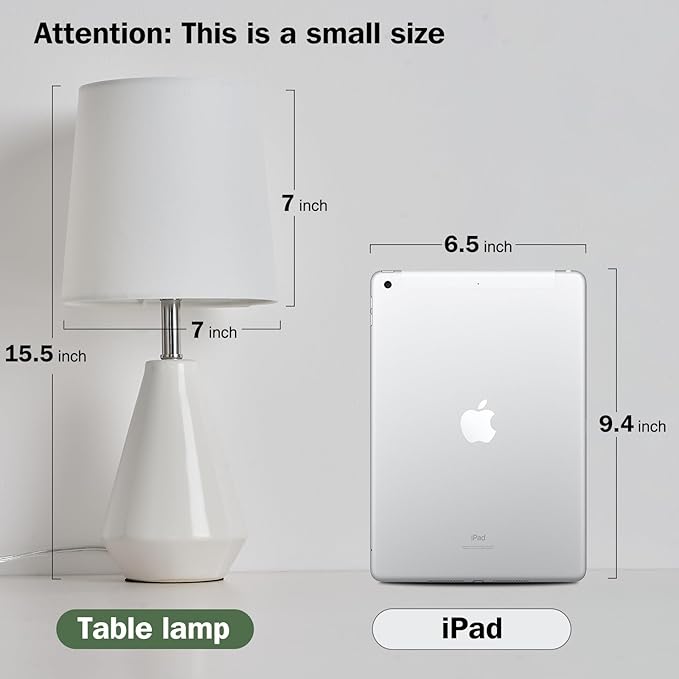 Small Bedside Table Lamp for Bedroom-Reading Desk Lamp Set of 2,with 3 Color Temperatures,15.5" Nightstand Ceramic Lamp with Fabric Shade for Kids Room,Living Room,Dorm,Home Office(White) - Bloomnest