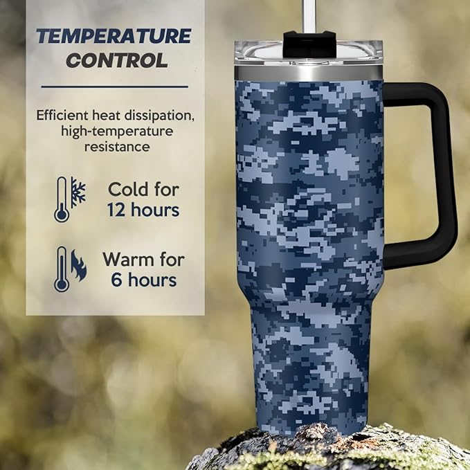 Camouflage Tumbler 40oz Stainless Steel Insulated with Lid & Straw, Camo Travel Mug Cup Gifts for Men Dad Husband Brother Grandpa Veteran Hunting Lover on Christmas Birthday Valentine Fathers Day - Bloomnest