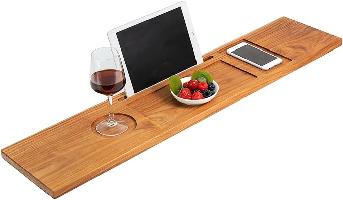VaeFae Teak Bathtub Tray Table, Wooden Bath Board for Tub with Wine and iPad Holder - Bloomnest