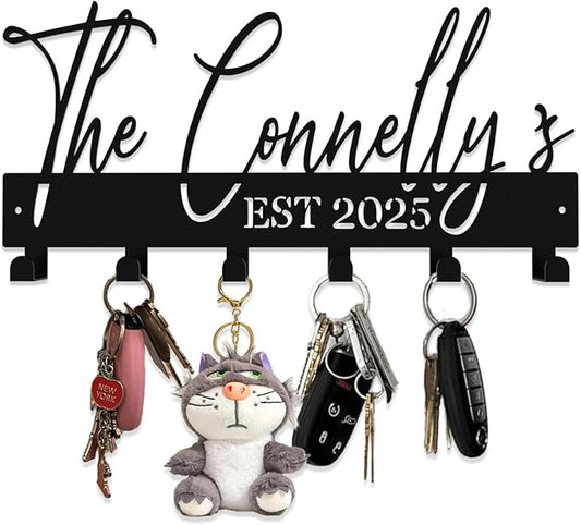 Personalized Metal Key Rack Hooks, Key Holder Wall Mounted Key Hooks, Name Theme Wall Decoration Hooks, Key Hanger Organizer for Living Room, Entryway, Bathroom, Office Decor(Above) - Bloomnest