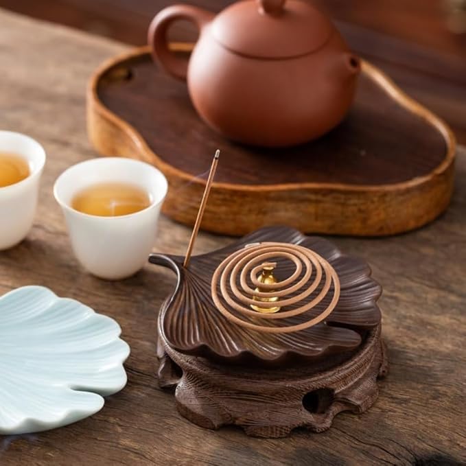 2-Style Ceramic Incense Burner, Bodhi&Ginkgo Leaf Design, Ceramic Incense Holder for Sticks with Ash Catcher&Built-in Stand, Zen Meaning Decor for Home, Office&Yoga/Sage/Cone(Brown and White) - Bloomnest