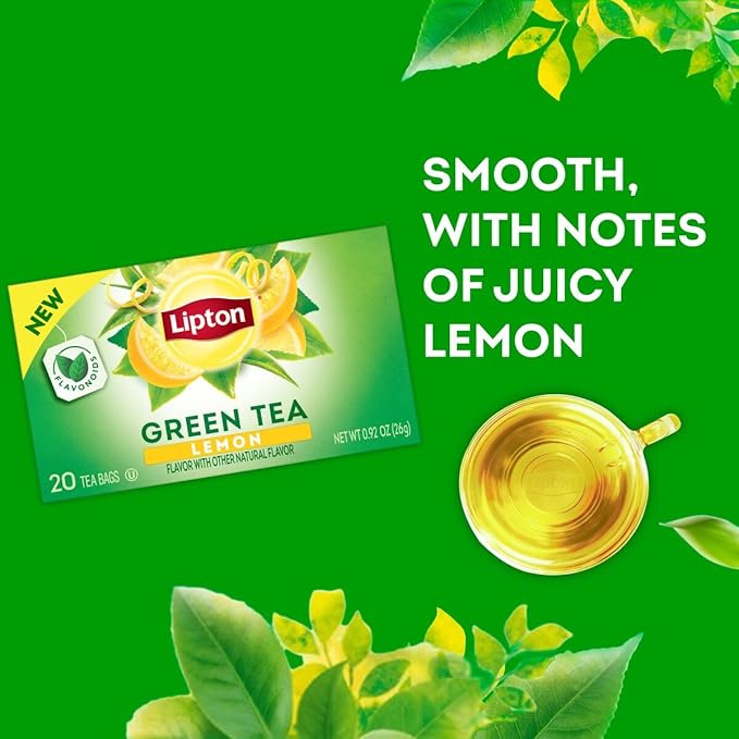 Lipton Lemon Green Tea Bags, Flavored, Unsweetened Teabags for Hot Tea or Iced Tea with Caffeine and Flavonoids, 20 Total Tea Bags (Pack of 3) - Bloomnest