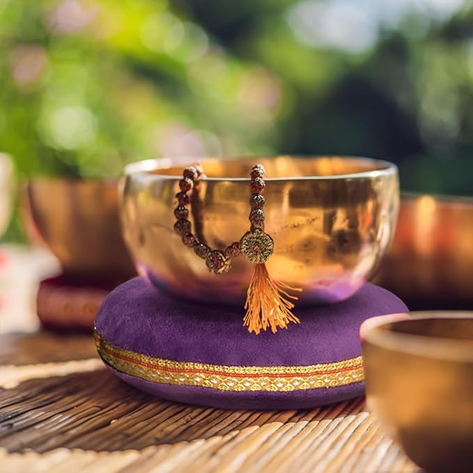 Singing Bowl Cushion for Tibetan Singing Bowls, Handmade Silk Brocade Round Cushion Pillow for Sound Healing and Crystal Sound Bowls Accessories(Purple,7.5 Inch) - Bloomnest