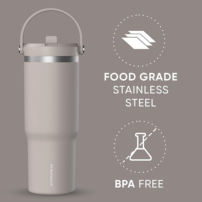 Hydrapeak Nomad 32 oz Tumbler with Handle and Straw Lid, Leakproof, Double Insulated, 32oz Cup Stainless Steel (Mocha) - Bloomnest