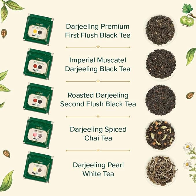 VAHDAM, Assorted Darjeeling Tea Sampler (10 Flavors, 50 Servings) Gluten Free, Non GMO - Darjeeling First Flush & Second Flush | Loose Leaf Tea Sample - Bloomnest