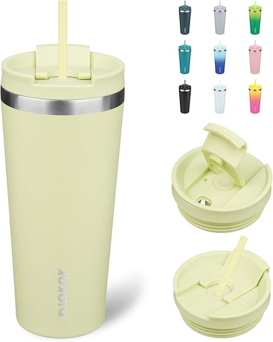 BJPKPK 22oz Insulated Tumbler With lid And Straw Stainless Steel Tumblers Travel Coffee Mug Reusable Thermal Cup,Macaron Green - Bloomnest