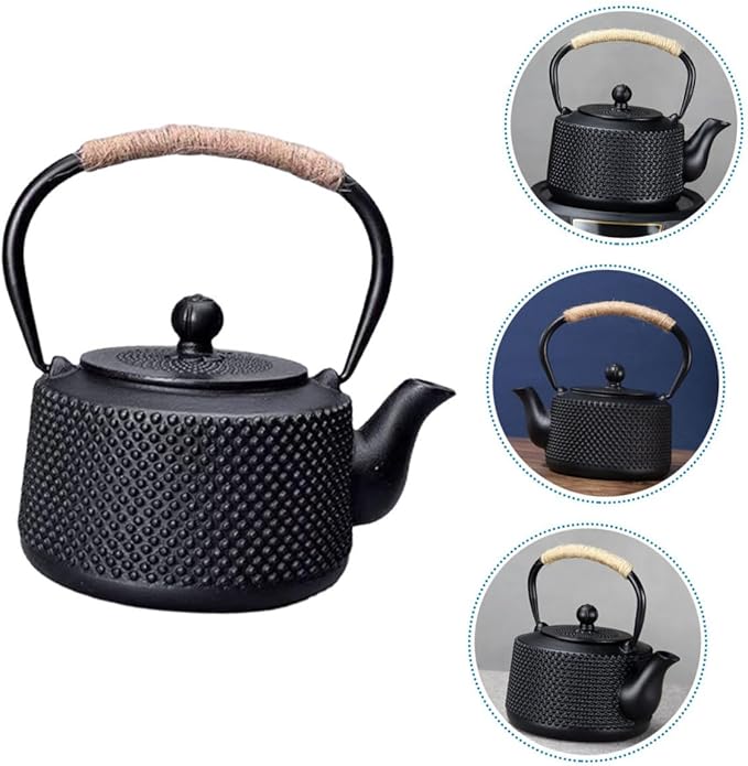 Japanese Cast Iron Tea Kettle with Infuser Metal Teapot for Home and Office Small Sturdy Desktop Tea Kettle Retro Design