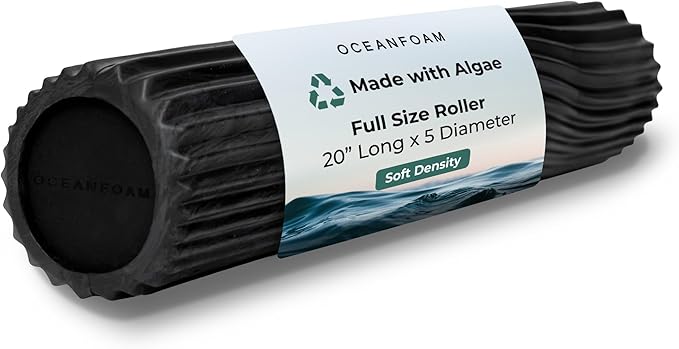 Oceanfoam Soft Tidal Roller (Black & Charcoal Marbled) - Low Density Foam Roller for Physical Therapy, Back Pain, Exercise & Stretching - Wave Textured - Yoga & Wellness - Full Size, 20" x 5" - Bloomnest