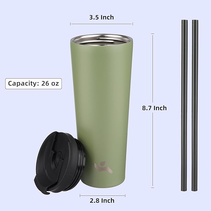26 OZ Insulated Tumbler with Lid and 2 Straws Stainless Steel Water Bottle Vacuum Travel Mug Coffee Cup,ArmyGreen - Bloomnest