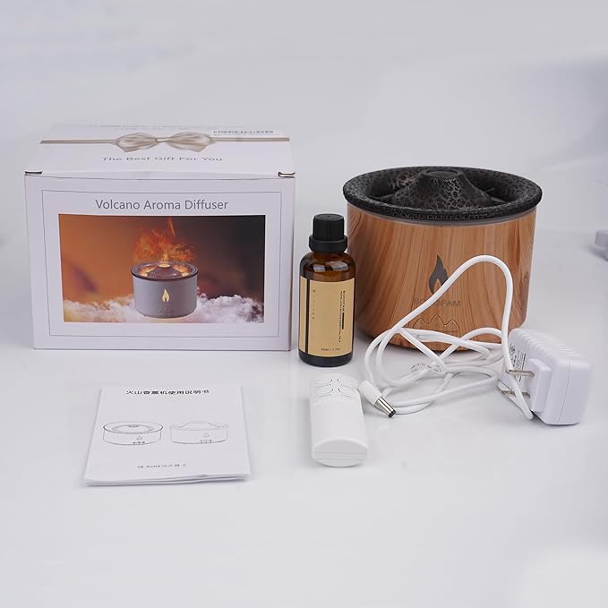 BOHOFAM Aroma Essential Oil Diffuser 360 ML,Volcano and Flame Diffuser/Humidifier,Give1.76 oz Hotel Collection Diffuser Oils,7 Colorful Light Change,Diffusers for Home,Large Room(Wood Grain) - Bloomnest