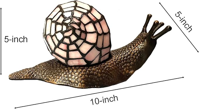 Bieye L10962 Land Snail Tiffany Style Stained Glass Accent Table Lamp for Home Decoration (Pink, 10" D x 5" W x 5" H) - Bloomnest