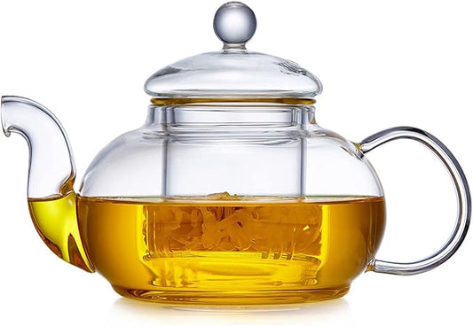 Glass Teapot with Removable Clear Infuser, 27 oz/ 800 ml Stove Top & Microwave Safe Borosilicate Glass Kettle with Loose Leaf Tea Strainer For Flower Blooming Tea - Bloomnest
