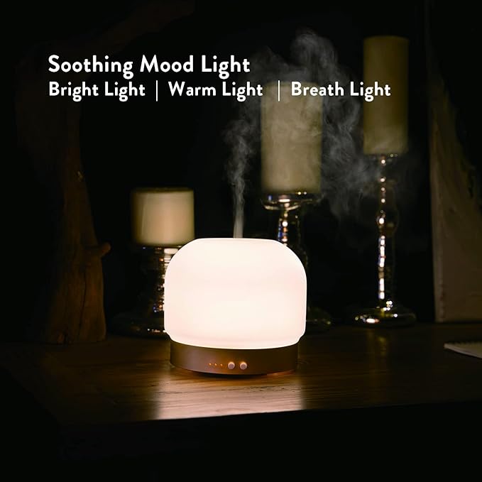 Essential Oil Diffusers for Large Room 280ml Aromatherapy Diffuser for Home - Glass Cover, 4 Timers, Auto Shut-Off, Adjustable Lights, No Beep - Bloomnest