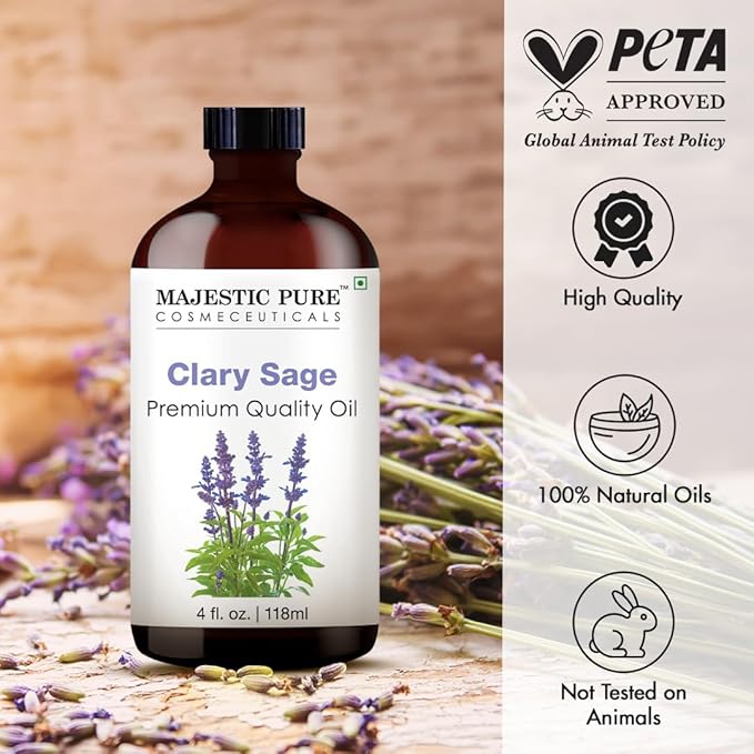 Majestic Pure Clary Sage Essential Oil with Glass Dropper - Huge 4 Fl Oz - 100% Pure and Natural Clary Sage Oil - Premium Grade Essential Oils for Diffuser, Aromatherapy, Soap and Candle Making - Bloomnest