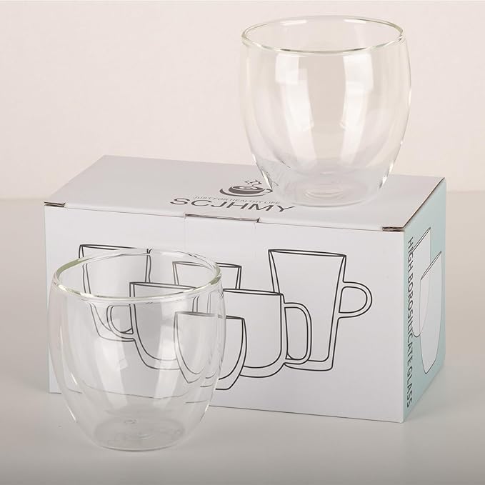 5.5oz Glass Coffee Mugs Set of 2, Double Walled Espresso Cups for Latte Cappuccino Cocoa Milk Cafe Juice, Clear Glass Tea Cup Set Glassware Gift for Christmas Birthday - Bloomnest