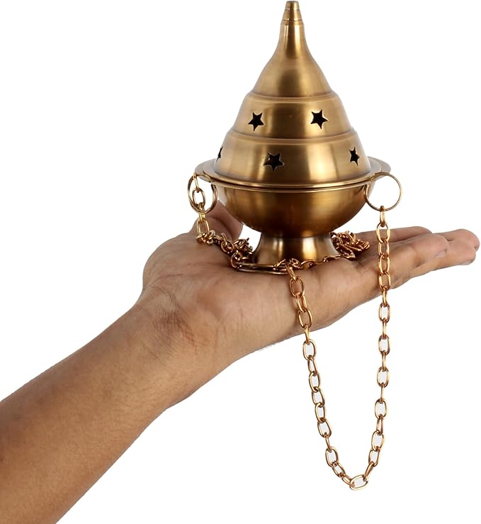 Brass Incense Burner Hanging Incense Censer/Charcoal Incense Burner Antique Incense Holder with Chain 4.5 H - Bloomnest